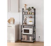 Modern Kitchen Center, Powered Storage Rack With Baker's Shelf Design, Greige And Ink Black