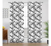 Modern Kitchen Curtains for Windows - Abstract Grey White Geometric Minimalist Blackout Eyelet Curtain 54 Drop, Short Curtains for Bedroom, W46 X D54, 2 Panels Drapes Home Decor