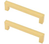 Modern Kitchen Dresser Cupboard Drawer Handles, 2 Pcs Brushed Gold Stainless Steel Square Tube Cabinet Pulls, 192 Mm Hole Spacing