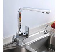 Modern Kitchen Faucet 3 Way Rotating Tap Swivel Spout with 2 Handles Black Plated Sink Mixer Dual Water Filter System for Drinking & Cooking