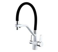 Modern Kitchen Faucet with Drinking Water Tap, Pull Down Solid Brass, Dual Handle 3-in-1 High Arc Kitchen Sink Faucet, Black Water Filter System - Stylish &