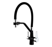 Modern Kitchen Faucet with Drinking Water Tap Solid Brass Swivel Sink Faucet 3in1 Dual Handle Water Purifier Filter Black Durable Design