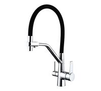 Modern Kitchen Faucet with Drinking Water Tap Solid Brass Swivel Sink Faucet 3in1 Dual Handle Water Purifier Filter Tap Black Finish