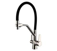 Modern Kitchen Faucet with Dual Handle Solid Brass Swivel Sink Tap 3in1 Water Purifier Filter Black Finish Stylish and Functional for Home Use