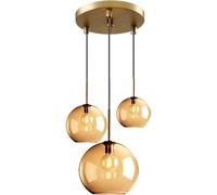 Modern Kitchen Island Light, Hanging Cluster Pendant Lighting with 3-Lights Glass Globes Light Fixtures Adjustable for Dining Room Entrance Stairwell, E26 Bulb Base Included (Amber) (Amber)