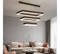 Modern Kitchen Island Pendant Light, Rectangle Dimmable LED Chandelier, 3 Layer Adjustable Ceiling Light Fixture for Dining Room, Living Room, Bedroom, 3000K-6500K, Black Foyer Hanging Lighting