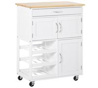 Modern Kitchen Island Trolley Cart White Storage Drawer 9 Bottle Wine Rack
