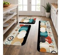 Modern Kitchen Mats for Floor, Artistic Circles Soft Mats, Cushioned Comfort Washable Non Slip Decor Rugs for Kitchen Sinks Laundryroom Bathroom 3Pcs