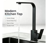 Modern Kitchen Mixer Tap Single Lever Mono Sink Square Black Faucet