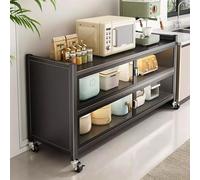 Modern Kitchen Pantry Storage Cabinet on Wheels Farmhouse Hutch with Microwave Stand Glass Door Sideboard for Kitchen Dining Room & Living Room Organization