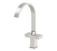 Modern Kitchen Sink Basin Mixer Tap Square Swivel Spout Twin Control Brushed Finish
