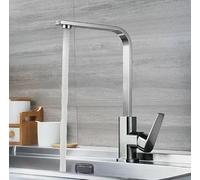 Modern Kitchen Sink Mixer Tap Single Lever 360° Swivel Spout Mono Faucet Solid Brass Brushed Silver Finish 37cm Height with Hoses
