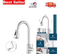 SURFOU Kitchen Tap Mixer with Pull-Out Spray - 3 Water Modes, 360° Swivel Spout - Brushed Stainless Steel Monobloc Sink Tap, Anti-Rust, Single Lever, 1-Hole Fitting, Easy Installation