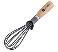 Modern Kitchen Whisk with Wooden Handle, Gray Silicone Wires, Professional Balloon Style for Mixing, Blending, Cooking
