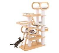 Modern Kitty Condo, Wood Cat Tower for Indoor Large Cats, 77'' Tall Cat Tree, Cat House with Scratching Post, Luxury Cat Furniture with Hammock and Climb Labber