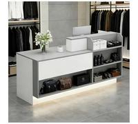 Modern L Sd Recept Desk with LED Lights Keyboard Tray Lockable Ders & Cable Grommet Slish Retail Chut Counter for Office & Recept Rooms 59"x24"x39"