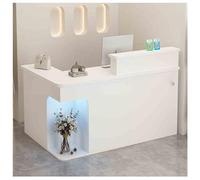 Modern L-Shaped Checkout Counter Table with LED Lights Reception Desk with Storage Shelves for Salon Lobby & Office 55.1"x21.6"x39.3" Retail Front Table