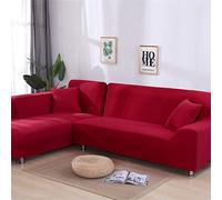 Modern L-Shaped Corner Sofa Cover Elastic Stretch Couch Slipcover for Chaise Longue Universal Fit Furniture Protector Red (Part A-A 90-140cm)