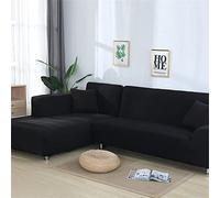 Modern L-Shaped Corner Sofa Cover Elastic Stretch Slipcover for Chaise Longue & Couch Universal Fit Furniture Protector (Black Part A-A 145-190cm)