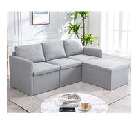 Modern L-Shaped Corner Sofa Set - 3-Seater Couch with Ottoman, Left/Right Chaise, Cozy Fabric Settee for Living Room, Stylish Light Gray Design