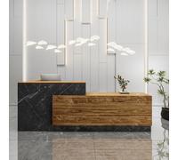Modern L-Shaped Desk Walnut Finish Stylish Front Counter for Supermarkets Mini Markets Beauty Salons & Offices Elegant Reception Furniture (R-280 cm)