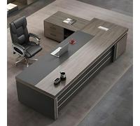 Modern L Shaped Executive Desk with Storage Drawers, Sturdy Wood Home Office Desk, 79" L Thick Desktop, Stylish Left Cabinet, Perfect for Office or Study