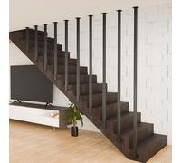 Modern L-Shaped Handrails for Indoor Stairs, Sturdy Floor to Ceiling Mounted Safety Railing, Matte Black Wrought Iron Balusters with Square Tube Post, Ideal for Lofts, Villas, Apartments