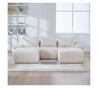 Modern L-Shaped Modular Sofa 3-Seater Sofa Corduroy Corner Modular Sofa Ergonomic Curved Design Equipped with Storage Pockets(Kaki - 3-2 Repose-pieds)