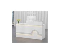 Modern L Shaped Reception Counter Stylish Office Checkout Desk with Drawers & Shelves Cashier Workstation for Retail Use Sleek White Design Efficient Customer Service