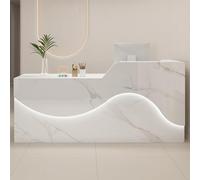 Modern L-Shaped Reception Desk with LED Light, Lockable Drawer, Multi-Colored Finish - 120cm Stylish Office Furniture for Contemporary Workspaces