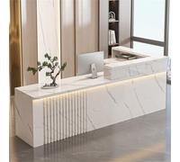 Modern L-Shaped Reception Desk with LED Lighting & Lockable Drawer Commercial Office Counter for Beauty Salon Clinic Lobby Retail Shop 120cm/47in
