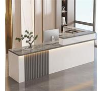 Modern L-Shaped Reception Desk with LED Lighting Lockable Drawer Commercial Office Counter for Beauty Salon Clinic Lobby Retail Shop - 140cm/55in