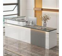 Modern L-Shaped Reception Desk with LED Lighting & Lockable Drawer Commercial Office Counter for Beauty Salon Clinic Lobby Retail Shop - 140cm/55in