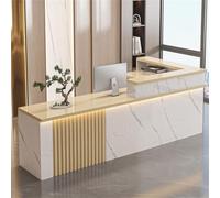 Modern L-Shaped Reception Desk with LED Lighting Lockable Drawer Stylish Office Counter for Beauty Salon Clinic Retail Shop Lobby - 78in