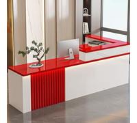 Modern L-Shaped Reception Desk with LED Lights, Lockable Drawer, Retail Checkout Counter for Salon, Office, Store - Red, 47.2"x23.6"x39.3"