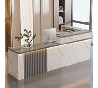 Modern L-Shaped Reception Desk with LED Lights Lockable Drawer Stylish Counter for Beauty Salon Clothing Store Coffee Shop - 70in (180cm) Front Table