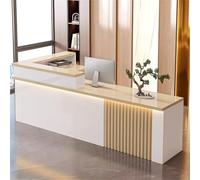 Modern L-Shaped Reception Desk with LED Lights & Lockable Drawer - Stylish Front Counter Table for Beauty Salon Clothing Store Coffee Shop & Office - 140cm/55in