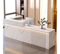 Modern L-Shaped Reception Desk with LED Lights & Lockable Drawer - Stylish Front Counter Table for Beauty Salon Clothing Store Coffee Shop 10x140cm (55in)