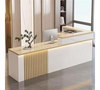 Modern L-Shaped Reception Desk with LED Lights & Lockable Drawer Stylish Front Counter Table for Beauty Salon Clothing Store Coffee Shop - 160cm/63in