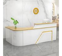 Modern L-Shaped Reception Desk with LED Lights Stylish White Checkout Station for Cash & Lobby 140 cm Contemporary Reception for Shops Offices & Waiting Areas