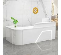 Modern L-Shaped Reception Desk with LED Lights Stylish White Front Counter for Cash Register & Lobby 140cm Checkout Station for Stores Offices and Elegant Workspaces