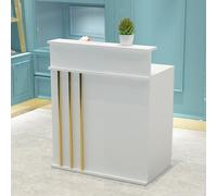 Modern L-Shaped Reception Desk with Lockable Drawer - Compact Office Checkout Table Cash Register Stand for Retail Salon Hotel & Lobby - Stylish White Design