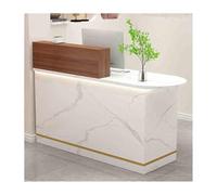 Modern L-Shaped Reception Desk with Lockable Drawer - Elegant White Stone & Wood Front Counter for Retail Stores Boutiques Salons & Offices - Stylish & Functional Design