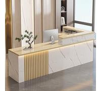 Modern L-Shaped Reception Desk with Lockable Drawer Marble Finish Front Counter Stylish Retail Checkout Station & Storage - Office Furniture 140x60x100cm