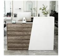 Modern L-Shaped Reception Desk with Lockable Drawer Scratch-Resistant Walnut Finish 80x42x100cm - Ideal for Stores and Salons Functional Customer Service Counter