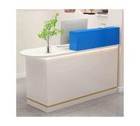 Modern L-Shaped Reception Desk with Lockable Drawer - Stylish White & Blue Checkout Counter for Clothing Stores Salons & Retail Shops - 80CM Left-Side Design