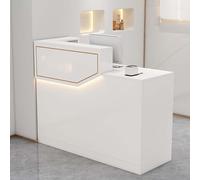Modern L-Shaped Reception Desk with Lockable Drawers Retail Checkout Counter for Shopping Malls Stylish Design for Cash Registers & Customer Service.