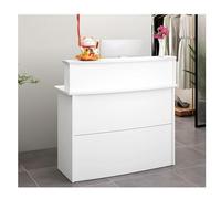 Modern L-Shaped Reception Desk with Storage Shelves, Welcome Checkout Counter Table for Small Office, Salon, and Reception Area (C, L120*W45CM / L47.2*W17.7in)
