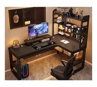 Modern L-Shaped Solid Wood Desk with Bookshelf, Integrated Storage, Corner Computer & Writing Desk for Home Office, Gaming & Bedroom - Black (Right, 120x80 cm)