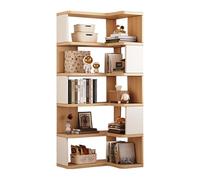 Modern L-Shaped Tall Corner Bookshelf 5/6/7-Shelf Wooden Bookcase Stylish Storage Display for Living Room Bedroom Kitchen Home Office (Gray 90x50x159cm)